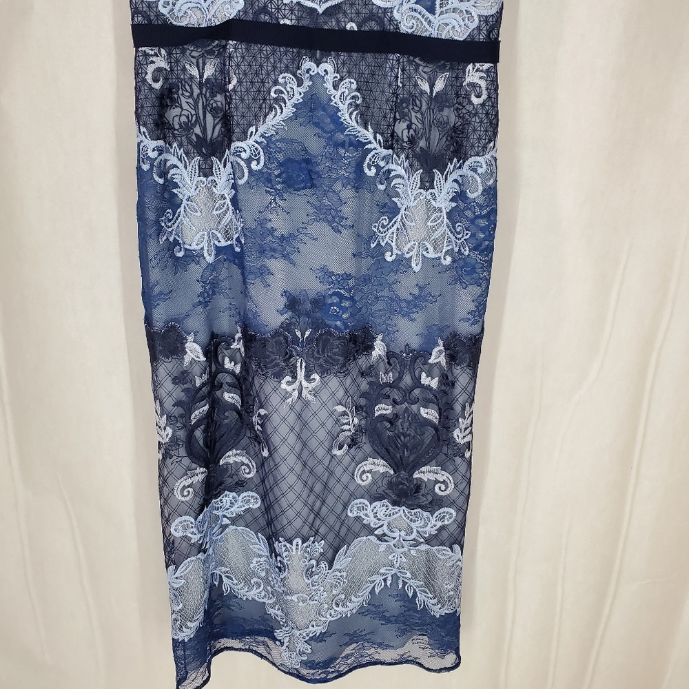 NWT Marchesa Notte 3D Embroidered Grosgrain Midi Cocktail Dress Blue Sz 8 - Picture 8 of 16